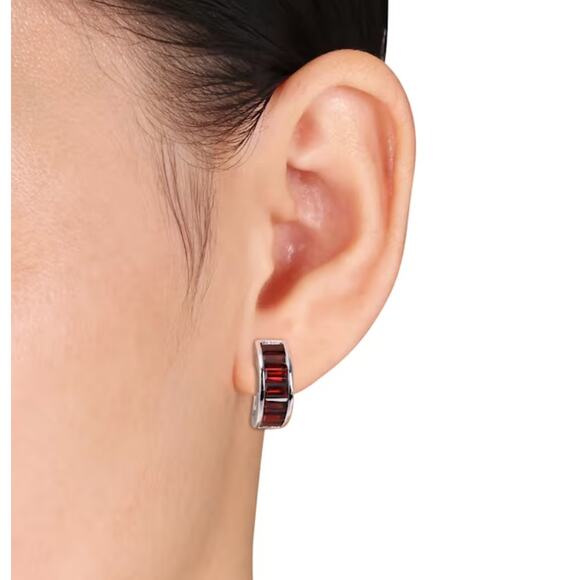 5 1/6 CT TGW Garnet Hoop Earrings in .925 Sterling Silver - Picture 1 of 7